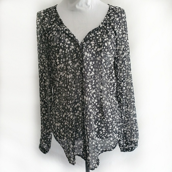 Old Navy Black/White Floral Print Sheer Blouse - Picture 2 of 5